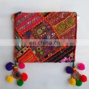 Trendy Gorgeous New Look Vintage Banjara Handmade Embroidered Colorful Clutch With Tassels Beaded Pom Traditional Embroidery thumbnail-2