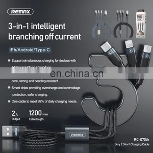 Remax RC-070th 1.2M Braided Fishnet Wire Woolen Knitting Round Thread Alloy Shell Micro Type c Lighting Data Cable 3 in 1 thumbnail-2