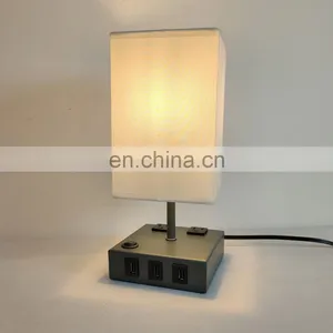 Bedroom Bedside Hotel Room Modern Minimalist Metal Fabric USB Three Socket Lamp thumbnail-3
