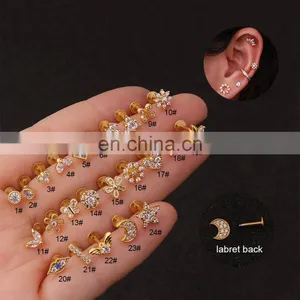 6mm Gold Straight Stainless, Steel Barbell Flat Back Labret Lip Ring Ear Daith Tragus Helix Rook Piercing Jewelry/ thumbnail-1