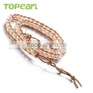 Topearl Jewelry Potato Shape Freshwater Pearl Bracelet Stylish Woven Leather Wrap Bracelets for Women Jewelry CLL160 thumbnail-3