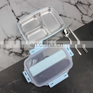 New Arrival 3 Grid Stainless Steel Spoon And Chopsticks Tiffin Lunch Box thumbnail-3