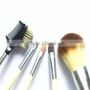 5pcs Canvas Bag Bamboo Handle Cosmetic Makeup Brush Set for Girls thumbnail-6