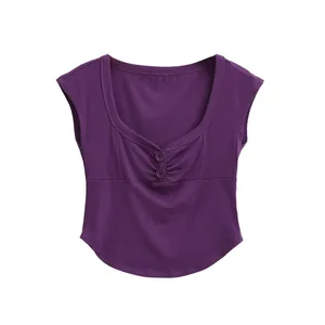 Pure Desire Wind Purple V-neck Sleeveless T-shirt Women's Summer Slimming Waist Bottom Shirt Spicy Girl Sexy Look Thin Short Top thumbnail-3