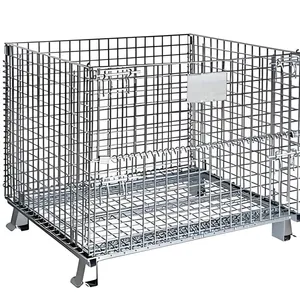 Warehouse Steel Collapsible Wire Mesh Storage Bins Industrial Stackable PET Preforms Wire Mesh Container Cage With Wheels Mesh Wire Storage Cage thumbnail-1