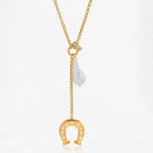 18K Gold Plated Letter Necklace - Non-Fade Stainless Steel Coin Jewelry for Wholesale thumbnail-5