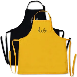 Trendy Yellow Cotton Kitchen Apron With Personalized Embroidery thumbnail-5