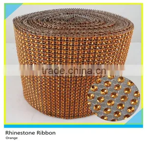 Orange Plastic Rhinestone Mesh 10 Yards 24 Rows Rhinestone Diamond Round Ribbon Roll thumbnail-1