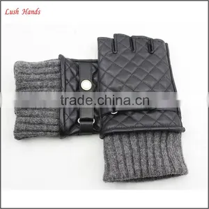 Ladies Half Finger Leather Driving Gloves Knitted Cuff Leather Glove thumbnail-1