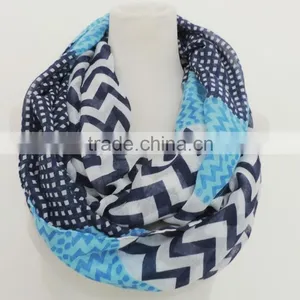 Hot Popular Wave Printing Ladies Thin Polyester Chevron Infinity Scarf thumbnail-1