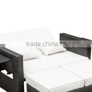 Outdoor Wicker Rattan Reclining Love Chair Seats thumbnail-4