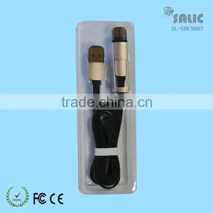 High Quality 2 In1 Manual Retractable Flat Noodle Usb Cable for Micro Usb and Iphone6/5/5s/5c thumbnail-4