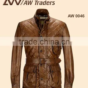 Stylish Leather Long Leather Jacket With Beltfor Men, Leather Jacket thumbnail-1