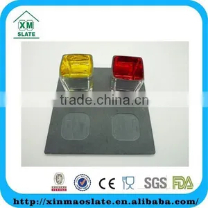 [factory Direct] 17x17cm Cut Edge Square Slate Coaster With 4 Notches And 4 Cups Item BD-1717SD1AN thumbnail-1