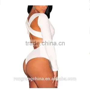 Women V-neck Stretch Bodysuit Sexy Jumpsuit Tops thumbnail-3