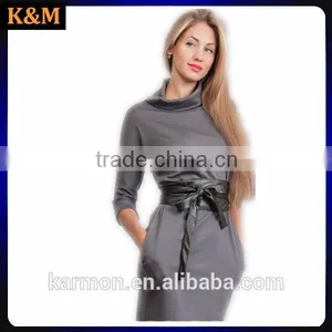 Gray Long Sleeve Jersey Dress Autumn Dress With Drape Office Dress thumbnail-1