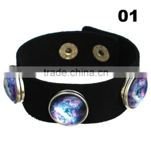 Wholesale Glass Nebula - Galaxy Space - Novelty Leather Metal Cuff Buttons Bangle Bracelet thumbnail-6