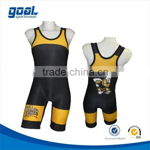 New Style Yellow and Black Plus Size Custom Polyester Lycra Pro Design Wrestling Jersey thumbnail-1