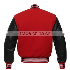 Black Red Varsity Men's Wool / Leather Jacket Soft Lambskin Leather Jacket for Men's and Boys Winter thumbnail-2
