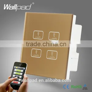 Hot Sales 4 Gang WIFI Remote Wallpad Gold Tempred Glass Switch LED Wireless WIFI 4 Gang 2 Way Remote Double Wall Light Switch Quality Choice thumbnail-1