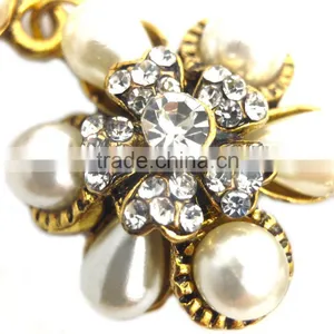 Beautiful Synthetic Pearls and Crystal Unique Flowers Design Necklace thumbnail-2