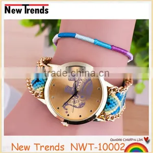 New Design Colorful Braid Rope Geneva Elephant Watch Weave Chain Bracelet Watch thumbnail-2