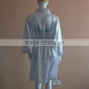 Sexy White Satin Nightgown With Rhinestone Logo thumbnail-1