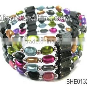 Cheap Multicolor Plastic Beads With Hematite Beads Elastic Bangle thumbnail-1