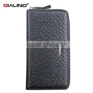 QIALINO RFID Blocking Wallet Luxury Ostrich Leather Key Wallet Handbag thumbnail-1