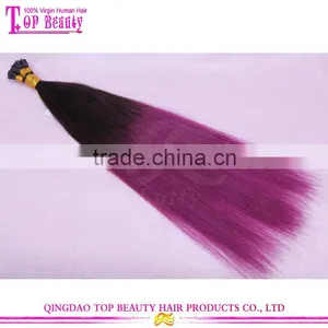 Top Quality Cheap I Tip Brazilian Hair Extension Remy Ombre #2TPurple I Tip Hair Extension For Cheap thumbnail-1
