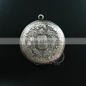 50MM Big Round Flower Engraved Brass Antiqued Silver Vintage Style Fold Photo Locket Pendant Charm 1113027 thumbnail-1