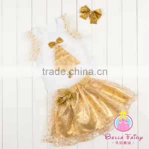 Boutique Baby Girls Birthday Outfit Gold Sequin Skirt,tree Printing Beautiful Kids Baby Dress New,lace Trim Princess Tutu Dress thumbnail-6