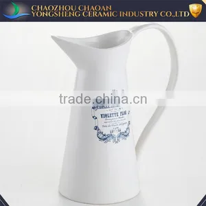 White Ceramic Decals Infusion Pitcher With Big Handle for Sale thumbnail-1