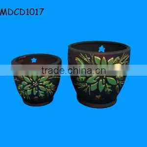 Vintage Flowers Decorated Ceramic Lanterns for Candles thumbnail-1