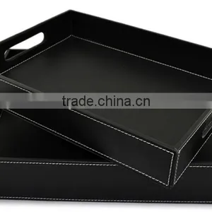 Black Catch All Faux Leather Stain Resistant Tray Set thumbnail-2