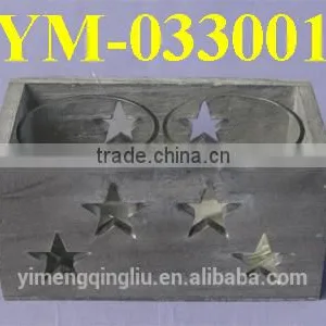 Hot-selling Wooden Candle Holder With 2 Round Glass thumbnail-1