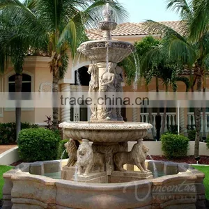 Outdoor Decoration Marble Stone Garden Lion Water Fountain thumbnail-3