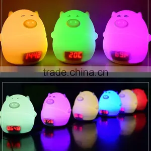 Most Popular Silicone Pig Shape Silicone Animal Led Alarm Clock Night Light For Kids thumbnail-5