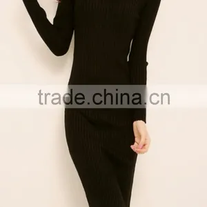 2016 Customized Manufactorying Korean Style Long Sleeve V Neck Knitted Ladies Dress thumbnail-1