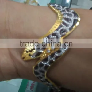 Snake Design Hand Carved 3 Tone Gold Plated BRACELET BANGLE thumbnail-1