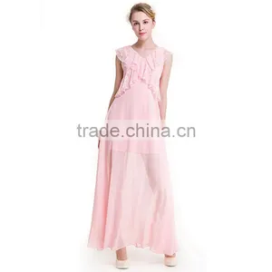 Maxnegio Sexy Long Maxi Pink Color With Ruffle Neck Evening Dress for Girls thumbnail-4