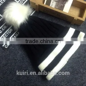 Brand Design 2016 Newly Design Women Winter Warm Crochet Knitted Hat Striped Cap Beanie With Faux Fur Ball thumbnail-5