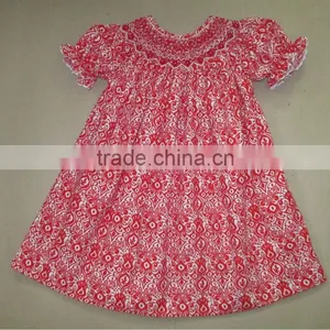 Red Damask Wholesale Smocked Dresses for Infant Toddler Girls - Spring 2014 thumbnail-1
