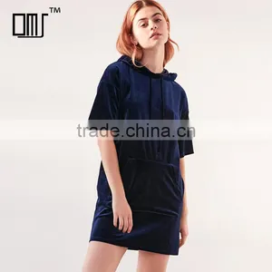 2017 Latest Fashion Half Sleeve Womens Velvet Hoodie Dress thumbnail-1