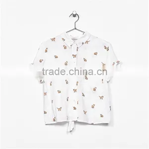 2017 High Quality Ladies Animal Print Cropped t Shirts With Back Knot thumbnail-6