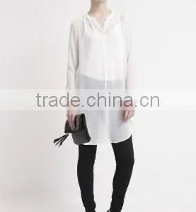 Basic Long Section White t Shirt Long Sleeve Fashion Casual Tunic thumbnail-4
