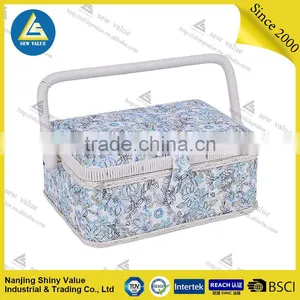 Rural Style Fabric Covered Sewing Basket Made by Hand thumbnail-5