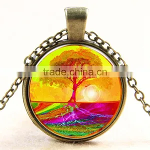 XP-TGN-LT-134 Factory Price Vintage Meaningful Dome Cabochon Mandala Antique Time Gemstone Necklace For Promotional Gift thumbnail-1