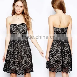 Hot Selling New Designed Zip Back off the Shoulder Plain Black Lace Dress Patterns of Lace Evening Dress thumbnail-1