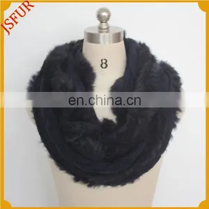Wholesale Black Winter Top Rabbit Fur Knit Scarf With Fur thumbnail-1
